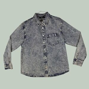 Blue B Collection Acid Wash Denim Rhinestone Button Down Shirt Large—Ladies
